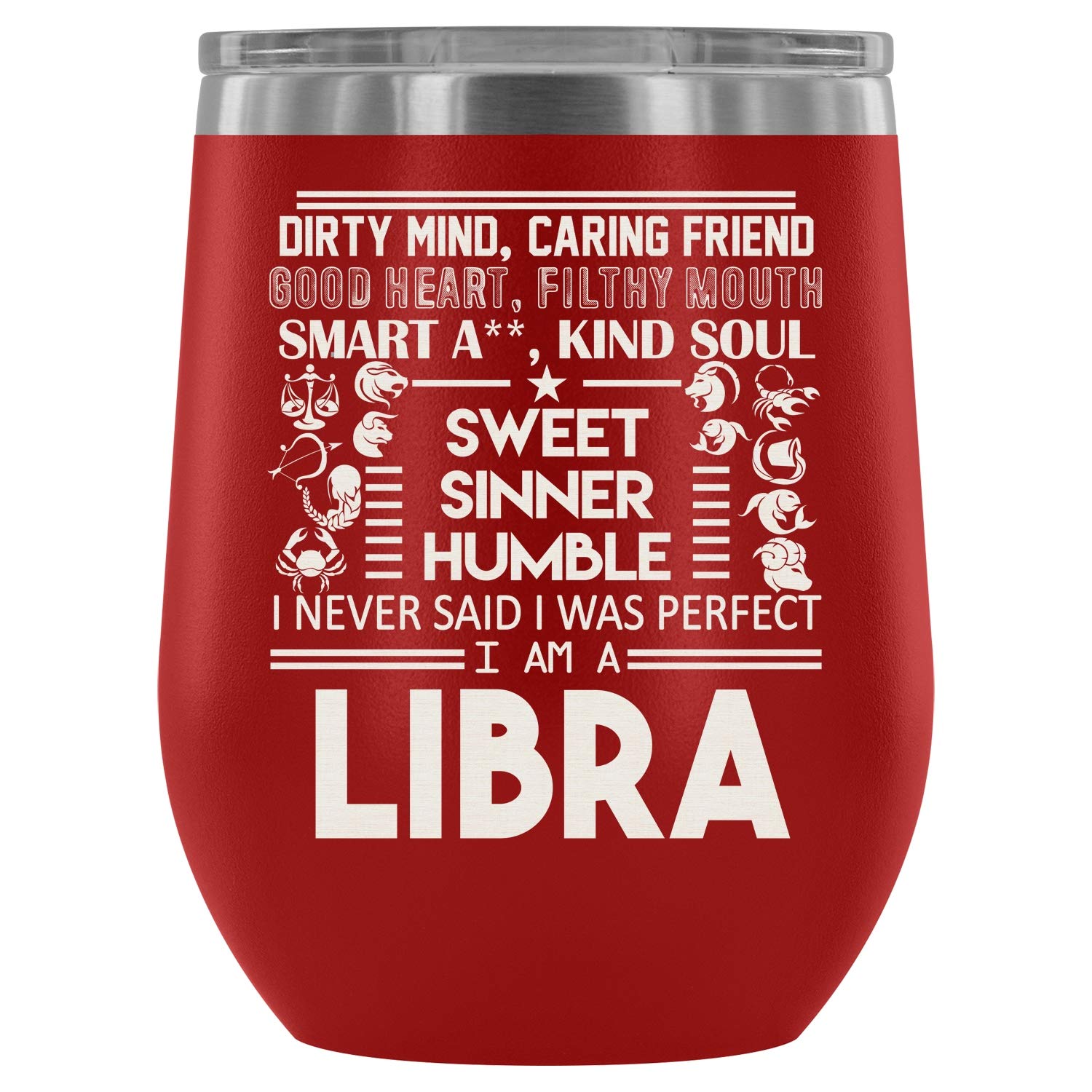 MISOSTORE Steel Stemless Wine Glass Tumbler, I'm A Libra Vacuum Insulated Wine Tumbler, Dirty Mind Wine Tumbler (Wine Tumbler 12Oz - Red)