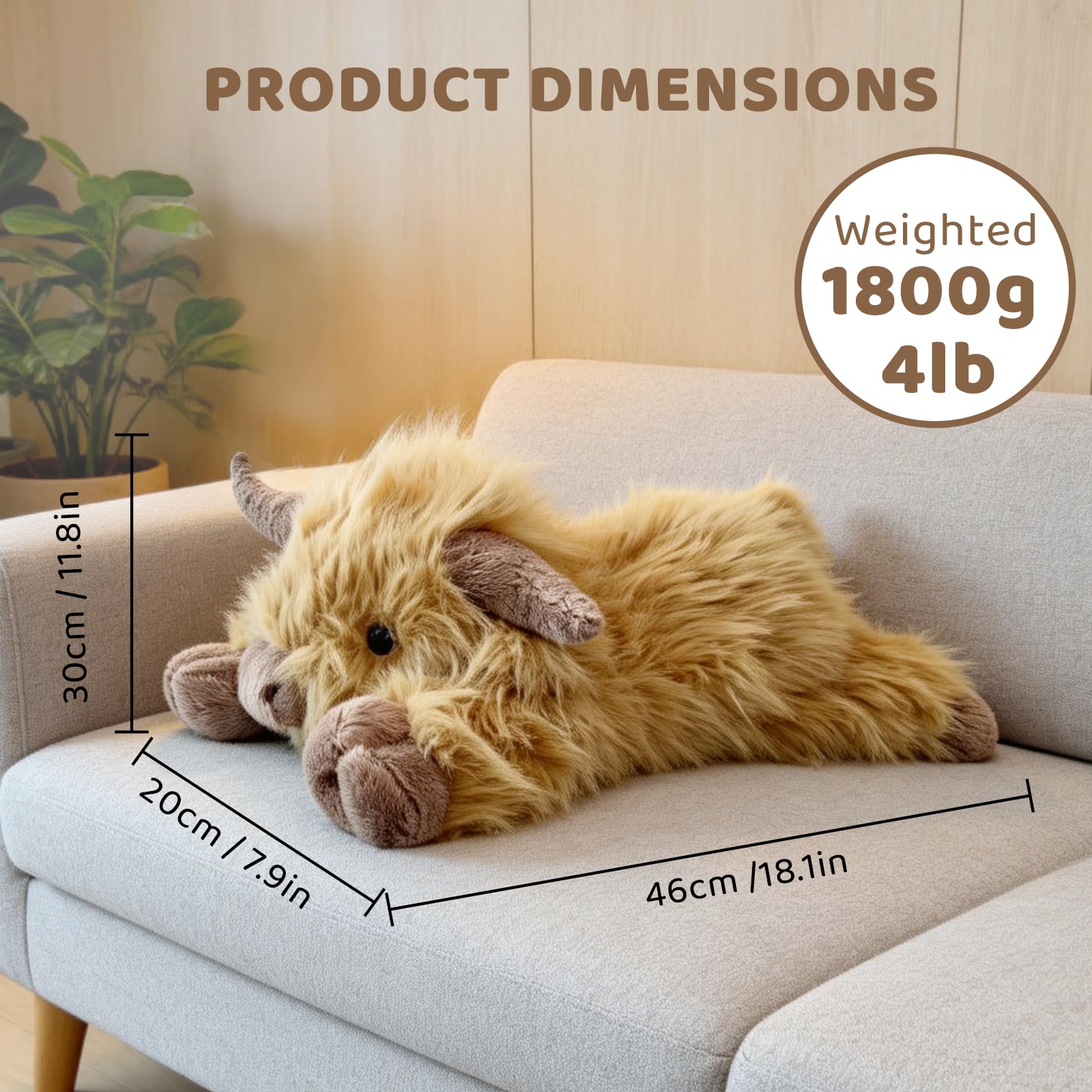 4 Pounds Highland Cow Weighted Stuffed Animals with Unscented Microwavable Heating Pad, for Adult - 3