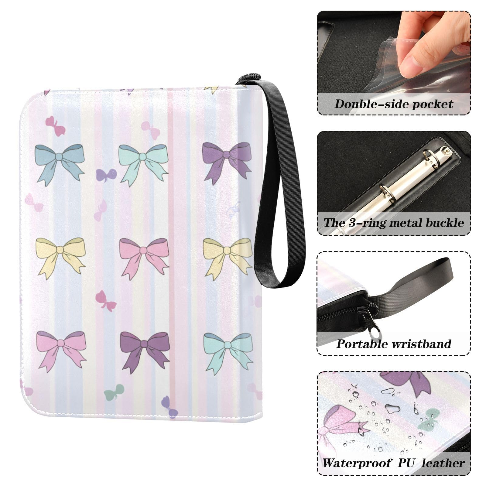 Amazon.com: YANENDIE Pastel Bows Stripes Card Binder 4-Pockets, 400 Pockets  Card Holder with 50 Removable Sleeves, Trading Card Collector Zipper Album  Holder, Collector Album : Toys & Games