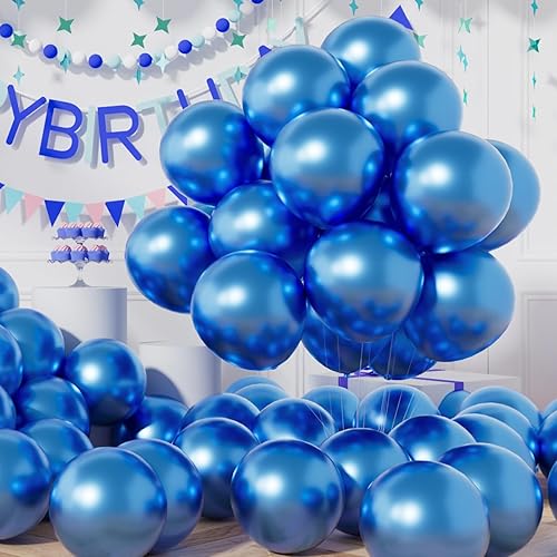 AULE Party Balloons 50 Pcs 12 inch Blue Metallic Chrome Helium Shiny Latex Thicken Balloons Wedding Birthday Baby Shower Graduation Christmas Carnival Party Decorations