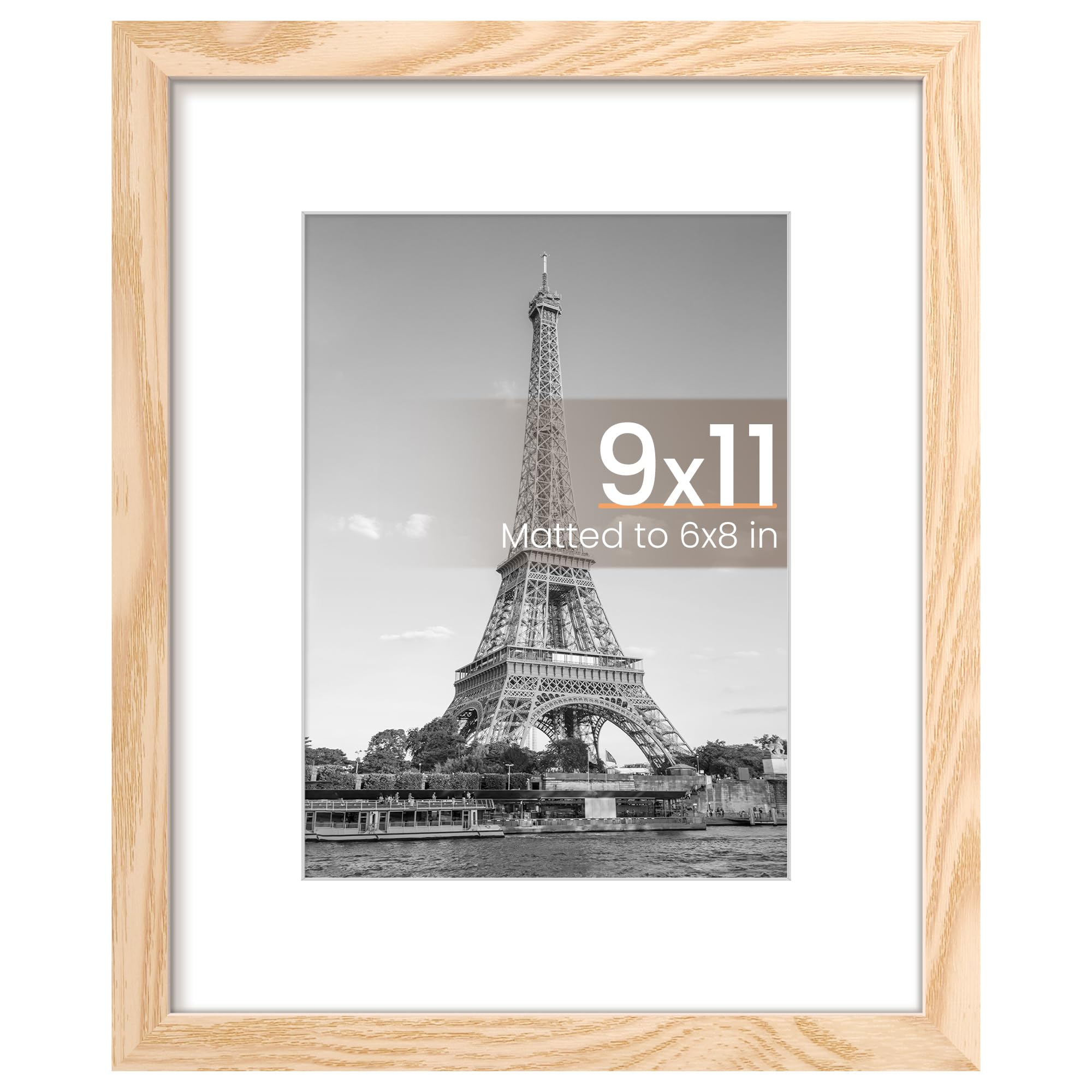 upsimples 9x11 Picture Frame, Wall Decor Photo Frames, Natural Style 1 Pack | 9 x 11 Frame, 6x8 Frame with Mat for Gallery Wall, Wedding, Baby, Dog, Dorm, Christmas
