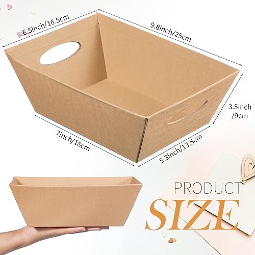 Miniatura 9 de 12 canastas pequeñas para regalos de 9.8 x 6.5 pulgadas, bandejas de cartón resistentes vacías con asas, cesta de regalo a granel, bandeja de