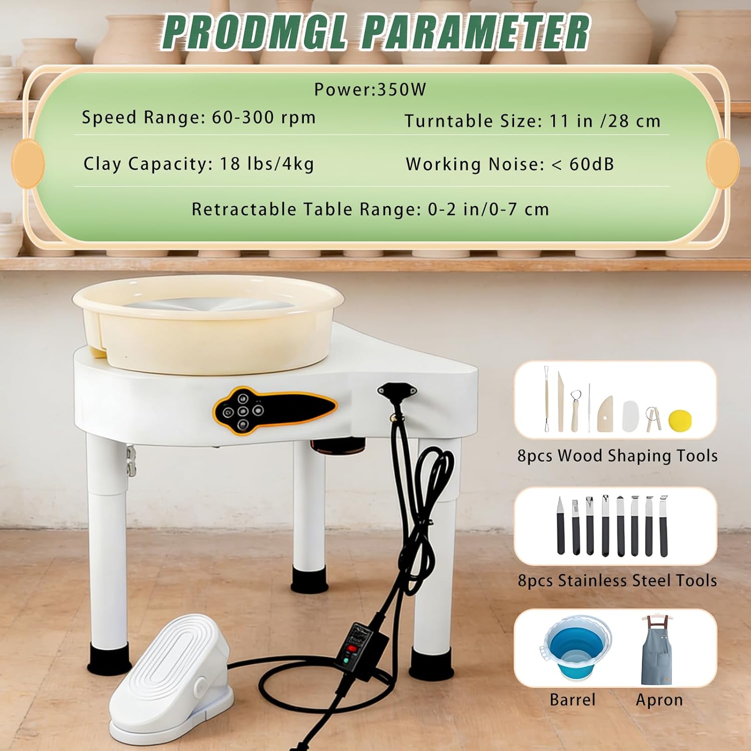 11 inch Pottery Wheel Machine,350W Direct Drive Motor,with LCD Panel，Adjustable Speed Foot Pedal Control,Detachable Basin,Clay Tools for Kids, Adults, Beginners, Art Craft Work Home DIY