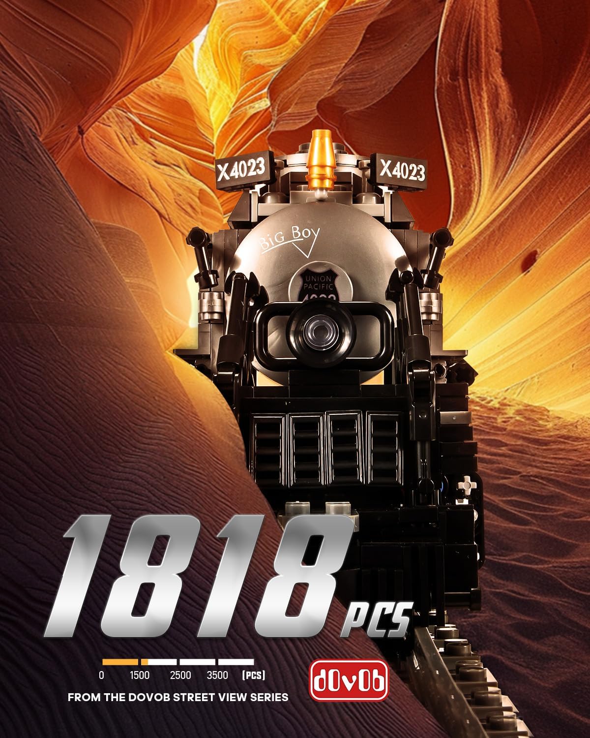 dOvOb Steam Train Big Boy Locomotive Building Kit with Train Track, Collectible Engineering Toys Display Set for Kids and Adult (1818 PCS)