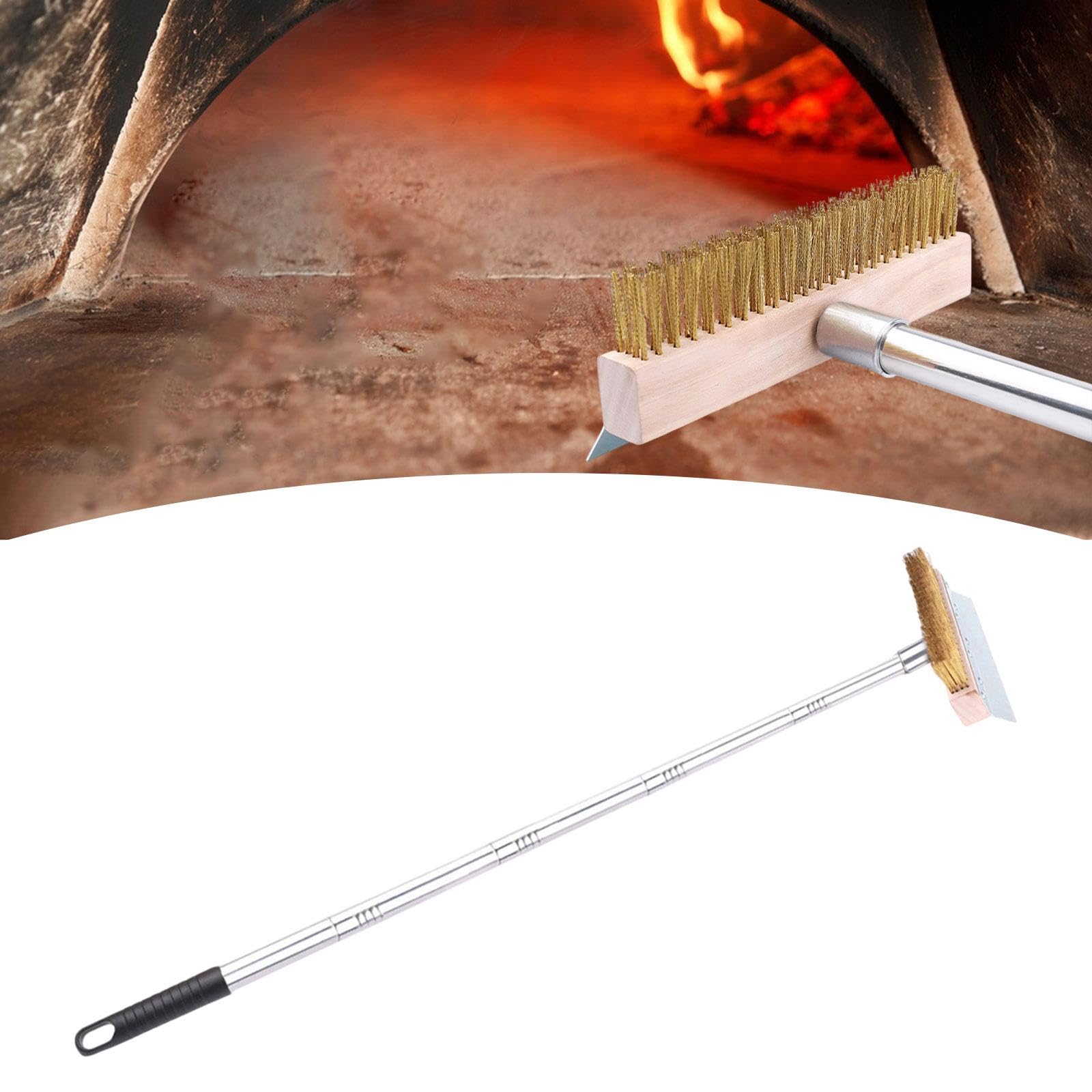 Cepillo para Horno de Pizza con Brocha de Cobre Profesional Mango Largo Herramienta Eficiente para Limpieza de Hornos Y Asadores Adecuado para Cocina, 2,0 m