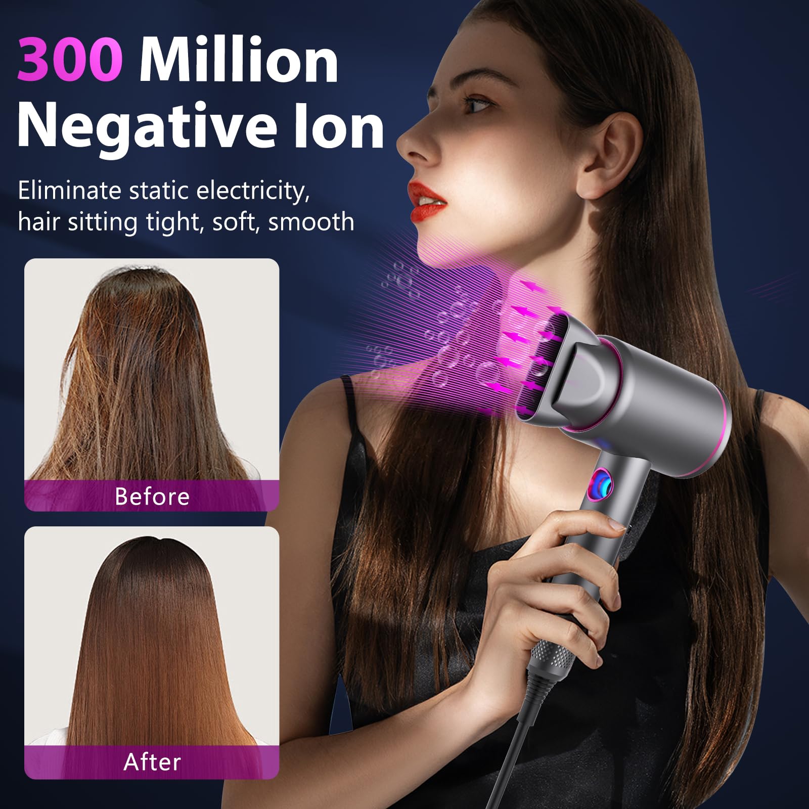 Asciugacapelli Professionale, Unipampa 2400W Phon Capelli, AC Motore Phon Per Capelli, Phone Professionale, Asciugacapelli Ionico Con 3 allegati, 3 Temperature/ 3 Velocita, Pulsante Aria Fredda