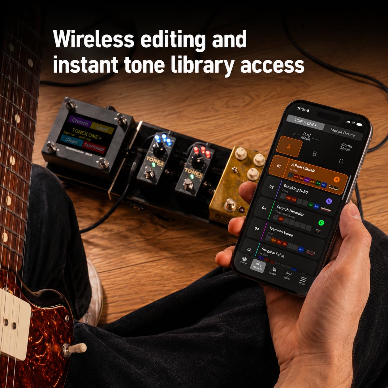 IK Multimedia TONEX ONE+ AI amplificatore per chitarra e pedale effetti con editing wireless Bluetooth, controllo MIDI, interfaccia audio USB, oltre 60.000 modelli di tono, simulatore compatto di