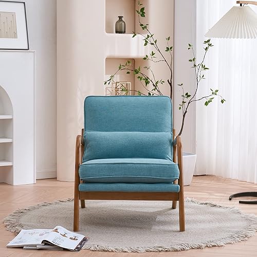 Miniatura 57 de Bonnlo Juego de 2 sillas decorativas de color beige fino, tapizadas de mediados de siglo, modernas sillas de lectura, sillas de lectura laterales,