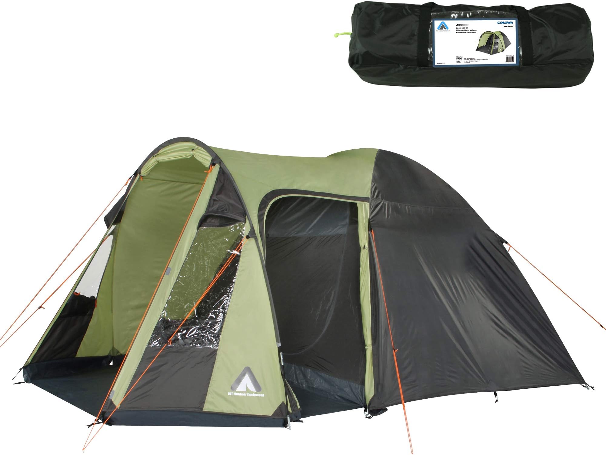 10T Corowa Tent For 4 or 5 People In Various Colours, Family Tent with Standing Height, 5000 mm Camping Tent, Waterproof Igloo, Dome Tent, Unisex - Adults, Corowa Beechnut 5 Man Dome Tent Waterproof Family Tent 5000 mm Camping Tent + Standing Height, 4260181766577, green/grey, 5 Personen - 385x310x195 cm