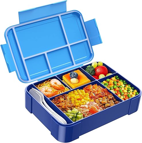Jelife Lonchera Bento para niños, 49.0 fl oz a prueba de fugas, caja Bento para niños, 6 compartimentos, con cubiertos para el regreso a la escuela,
