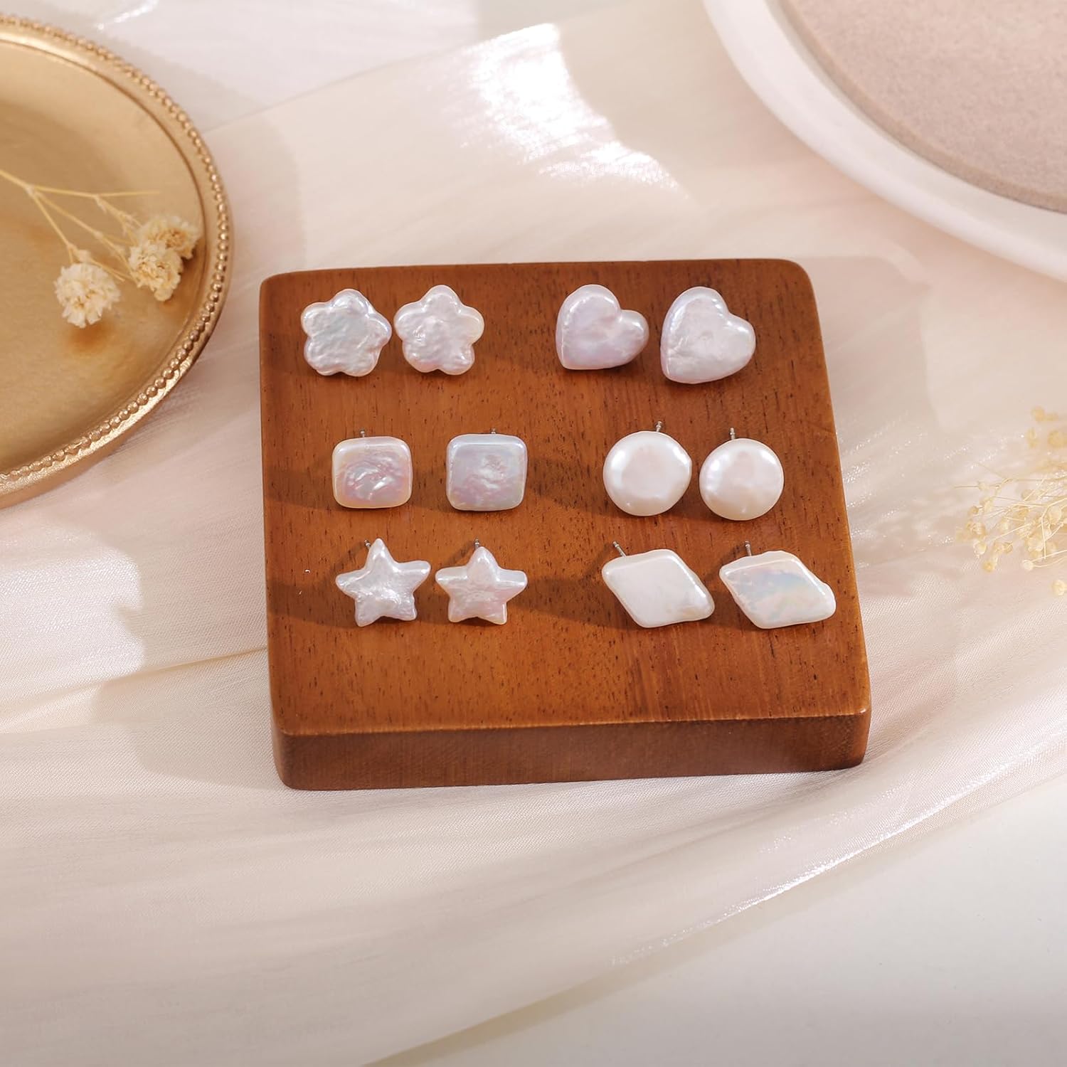 Natural Freshwater Pearl Stud Earrings for Women, Dainty Star/Lover Hear Charm Pendant Baroque Pearl Ear Jewelry Studs, Minimalist Gold Pearl Earrings Eardrop for Mom Lover Her - Image 8