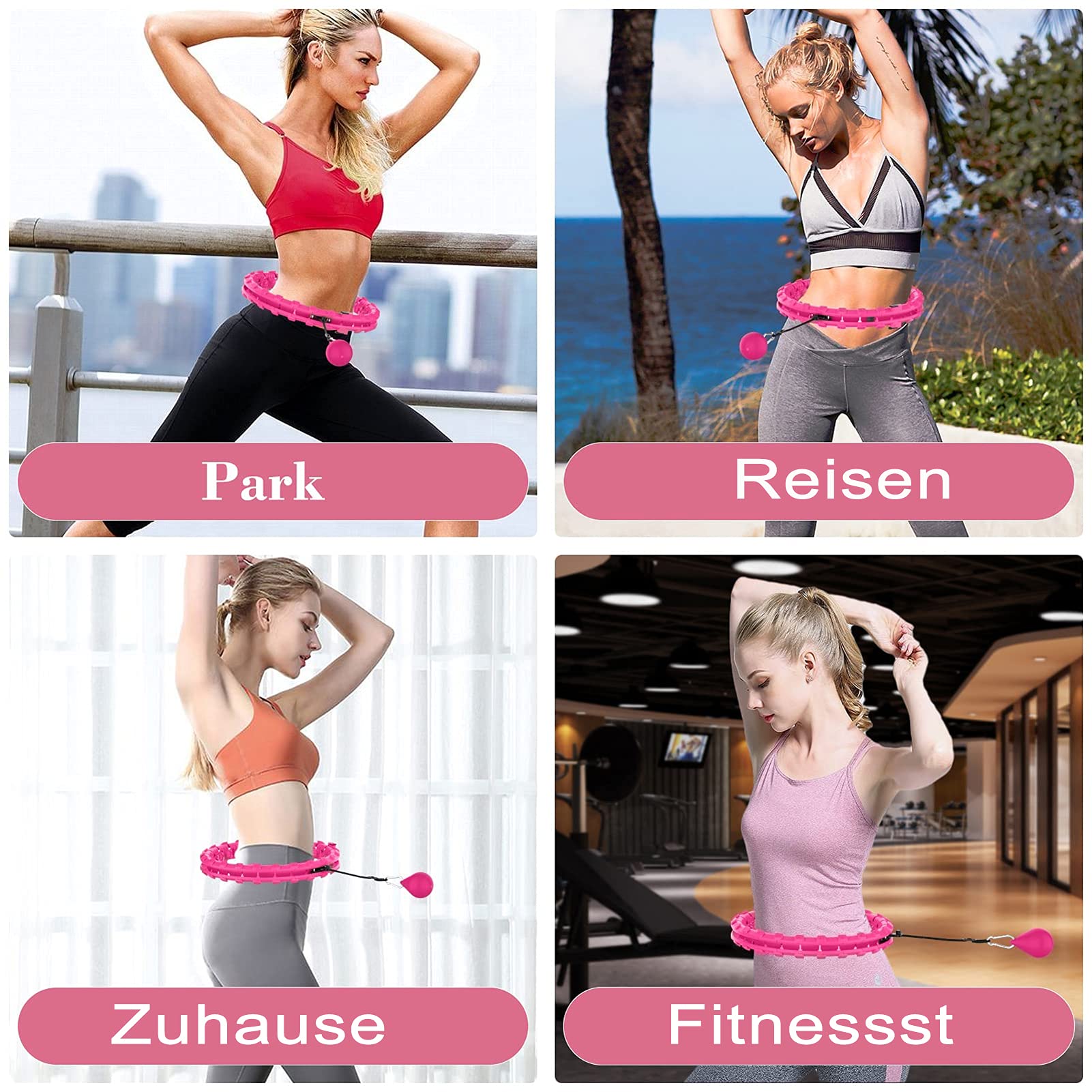 Inteligentna obręcz hula hop dla dorosłych, do fitnessu, hula hop, do odchudzania, redukcji wagi i masażu, 24 segmenty, regulowane