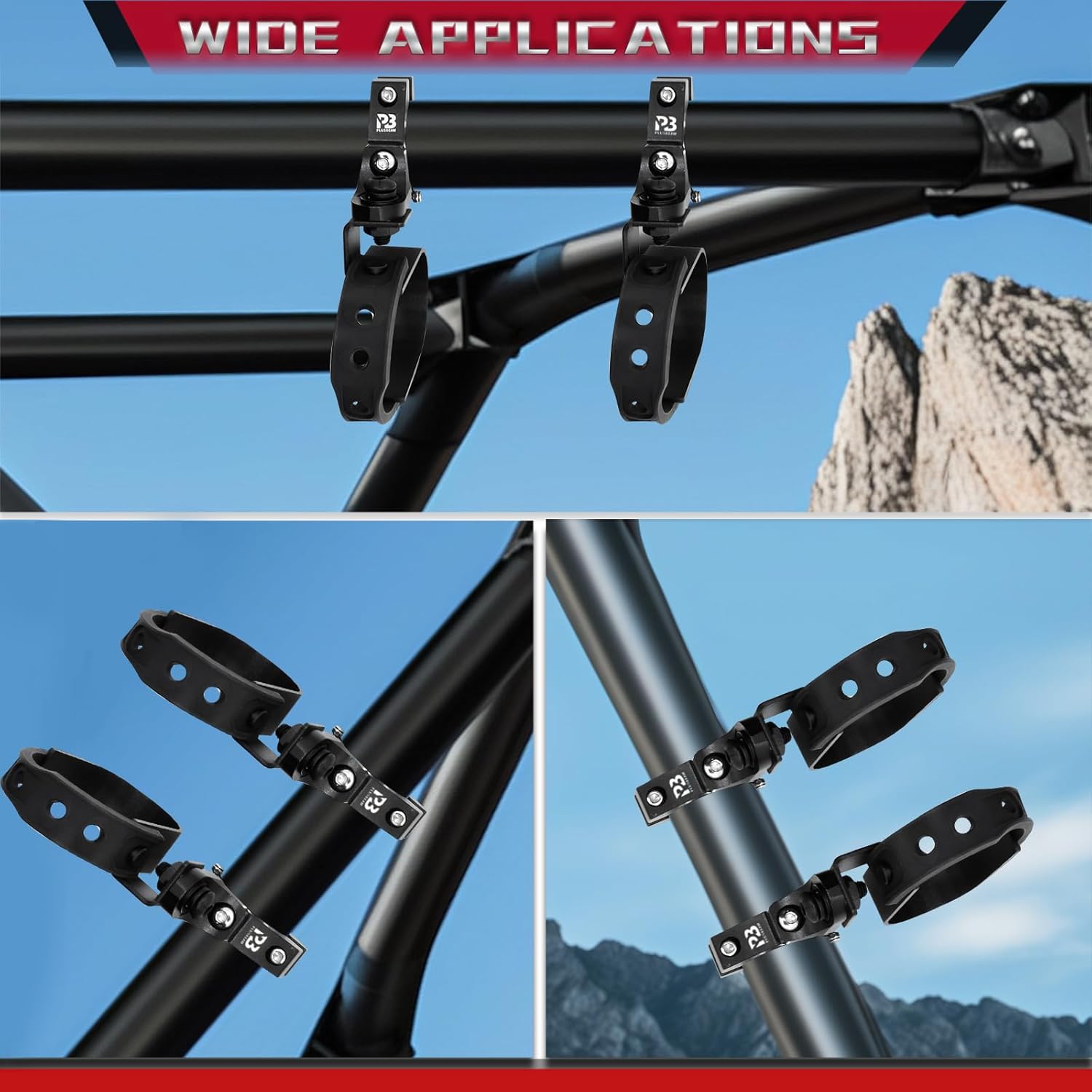 2PCS UTV Gun Holder, Adjustable Rubber Straps Quick Release UTV Gun Rack for 1.5"-2" Roll Bars Compatible with Polaris Ranger RZR General Canam Maverick X3 Snowmobile Golf Cart