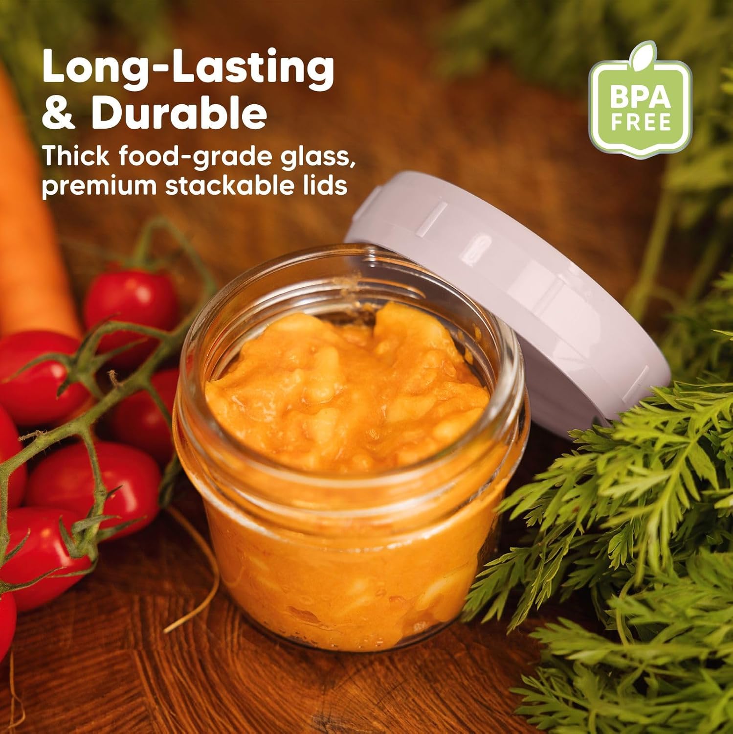 KeaBabies 12-Pack Baby Food Glass Containers and 6-Pack Baby Food Glass Containers - 4 oz Leak-Proof, Microwavable, Baby Food Storage Container