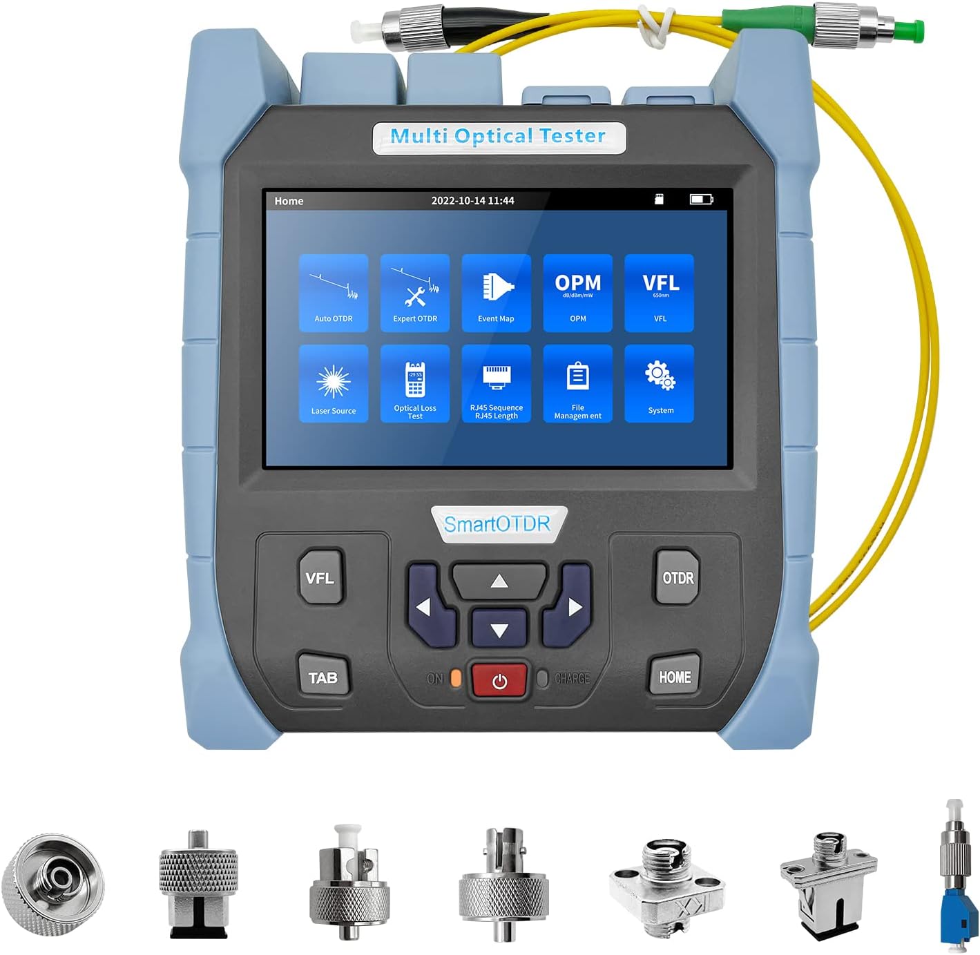 Rsrteng OTDR Fiber Optical Tester 1310/1550nm 28/26dB 5" Touch Screen SM Fiber Tester Event Map RJ45 8GB TF Card PC-Sides Analysis Software Connector with UPC/SC FC LC ST