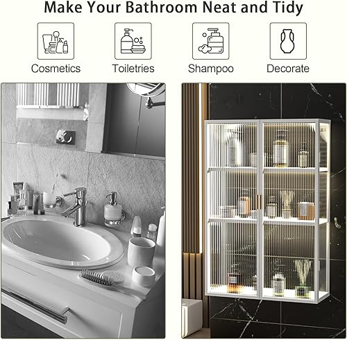 Miniatura 4 de Gdrasuya10 Armario de almacenamiento de cocina y baño montado en la pared, organizador de almacenamiento de gabinete blanco con puertas de metal