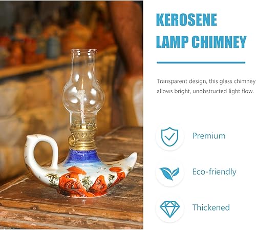 Miniatura 4 de Kisangel Lámpara de aceite de vidrio antiguo de repuesto para chimenea, lámpara de queroseno, pantalla de lámpara de vidrio transparente para base
