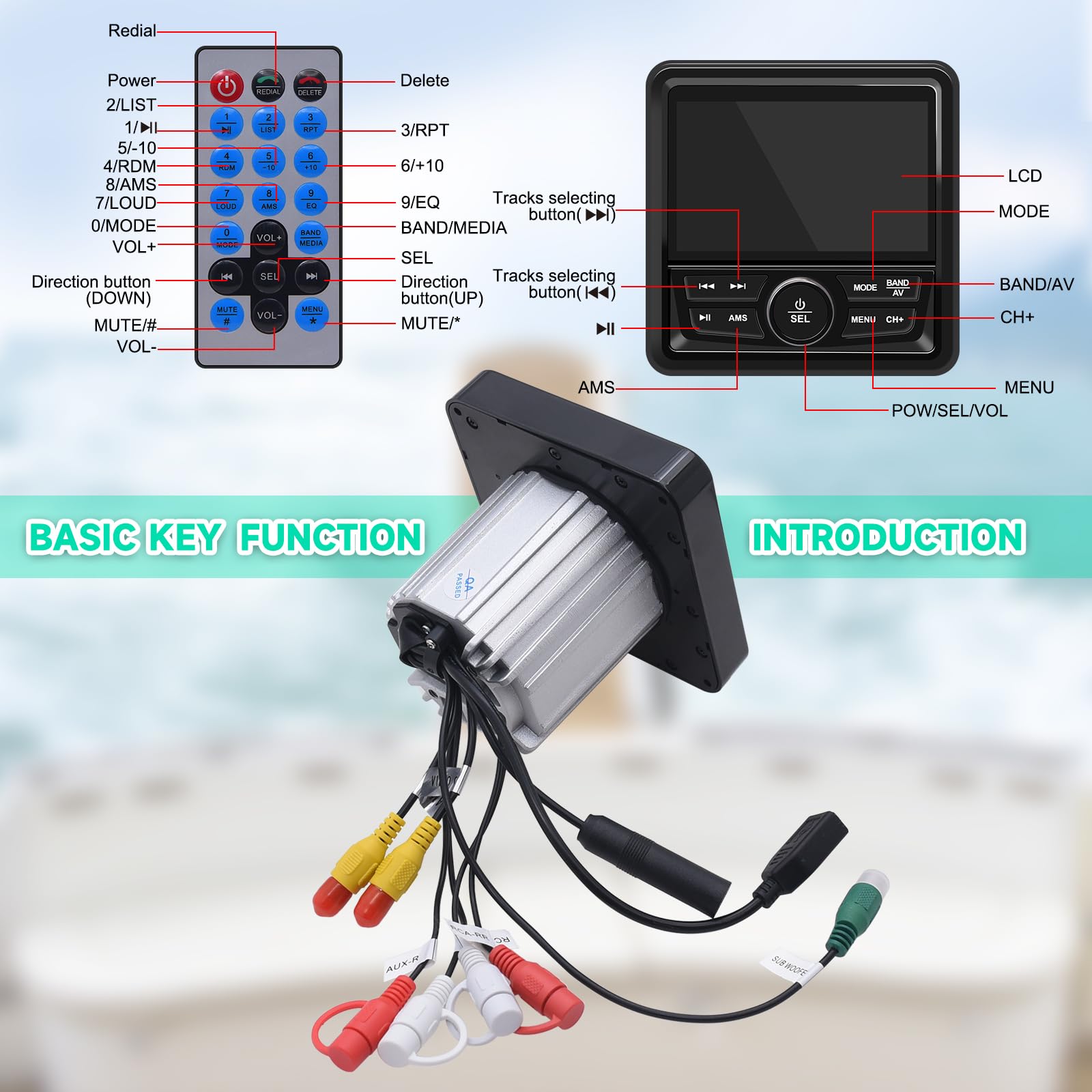 Geloo Marine Boot Stereo Radio Wasserdicht, MP5 Multimedia-Player mit 4.1” LED Digital Display, AM/FM Radioempfänger Universal für Boote, Yachten BZRs und Golfwagen, ATVs