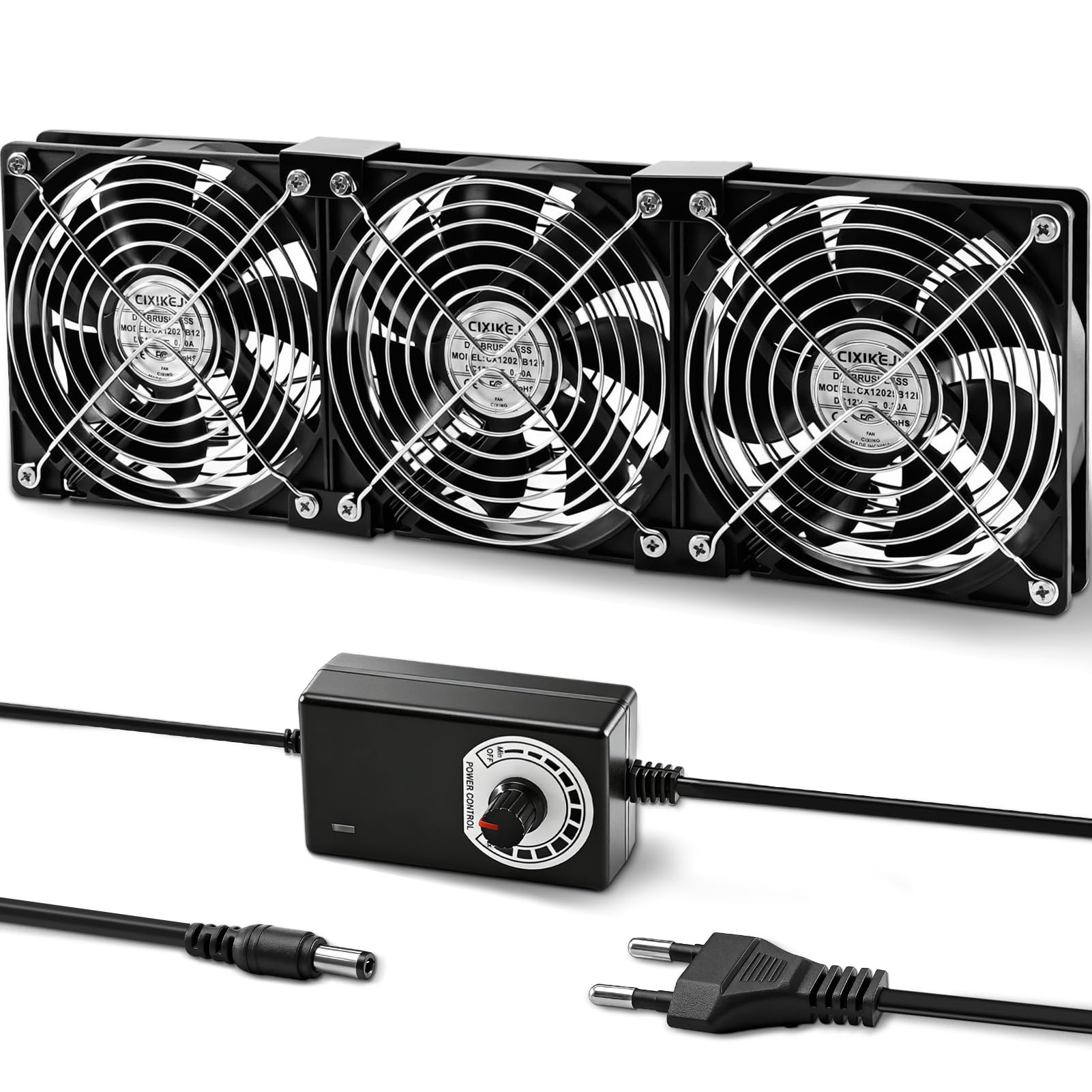 3 ventiladores de 120 mm para PC, 12 V, con enchufe de red y regulador de velocidad continuo para PC, portátil, TV, router, chasis, servidores de gabinet