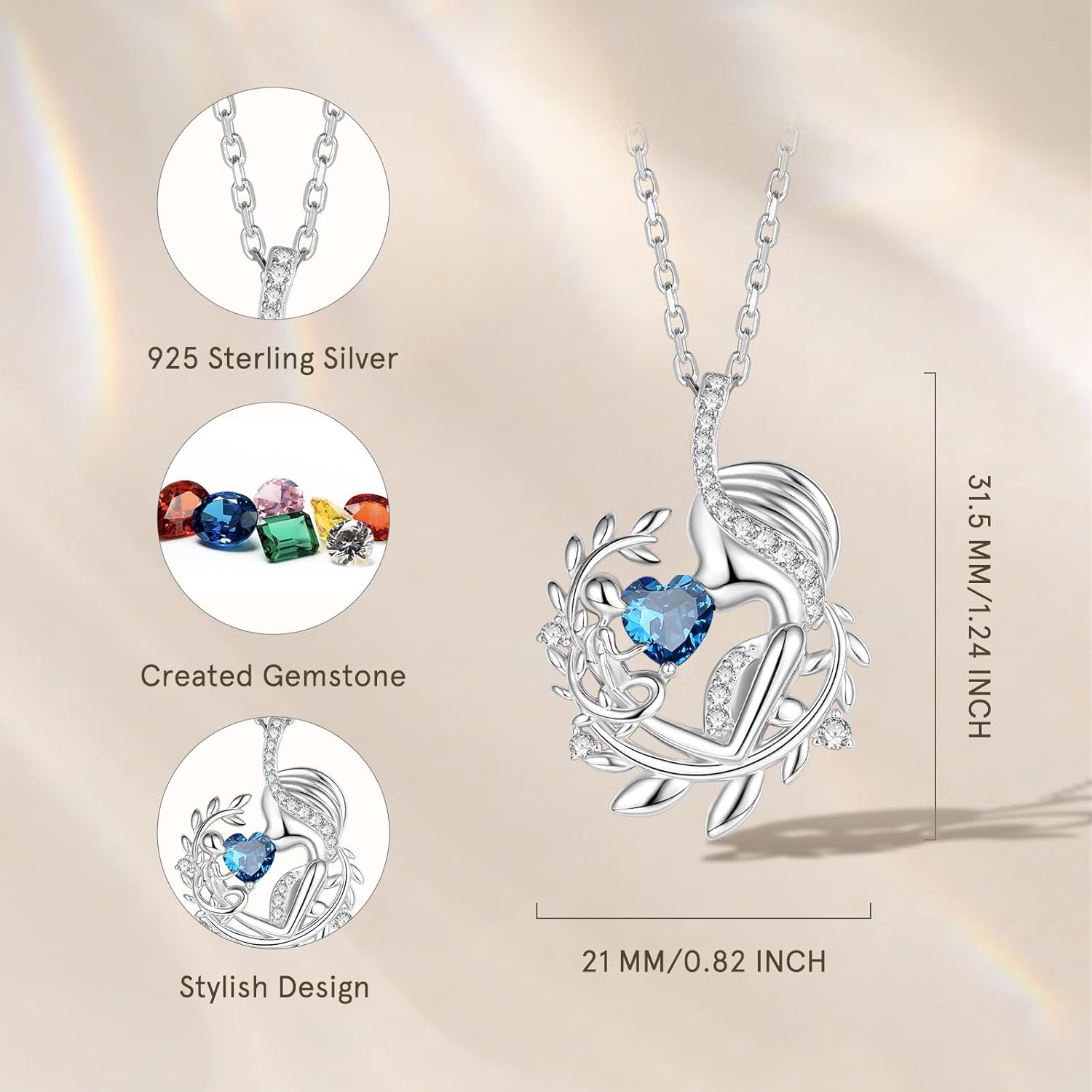 FANCIME Birthstone Mother Heart Necklace - Tree of Life Pendant I Love You Mom Jewelry Gift for Mom, Grandmother, Wife, 16"+2" Chain, Symbol of Love & Eternal Bond - Image 2