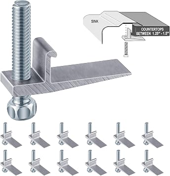 Dreyoo 12 Pack Sink Clips for Countertop Sinks, Heavy Duty J Channel Mounting Clips for Drop In Installation, Adjustable Hardware for Thick Countertops up to 2" 51mmClassic Style
