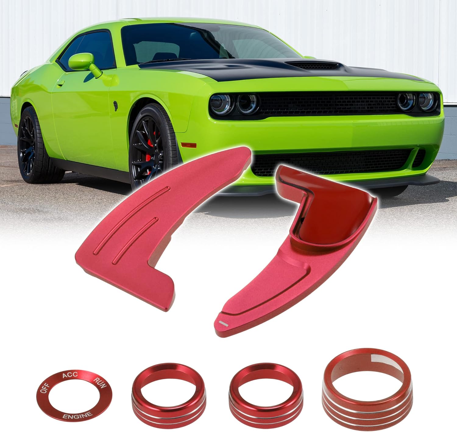 X AUTOHAUX Steering Wheel Shift Paddle Extension Trim Air Conditioning Switch Knob Cover Set for Dodge Charger Challenger for Chrysler Durango for Jeep Red