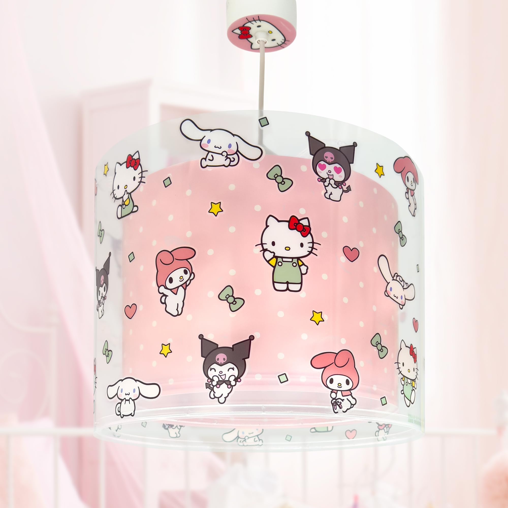 Dalber Lámpara Techo Colgante Infantil Hello Kitty & Friends 41252 E27 | Incluye difusor de luz inferior extraible; Habitación niñas; lámparas infantiles.