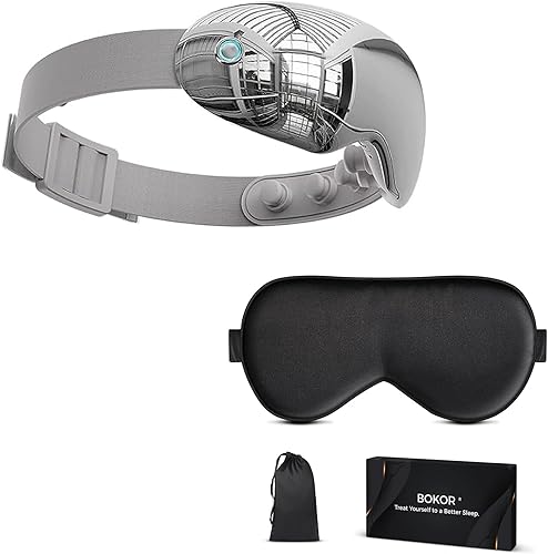 BOKOR Masajeador de ojos con masaje de templo térmico y máscara de seda BOKOR para dormir, 100% seda de morera