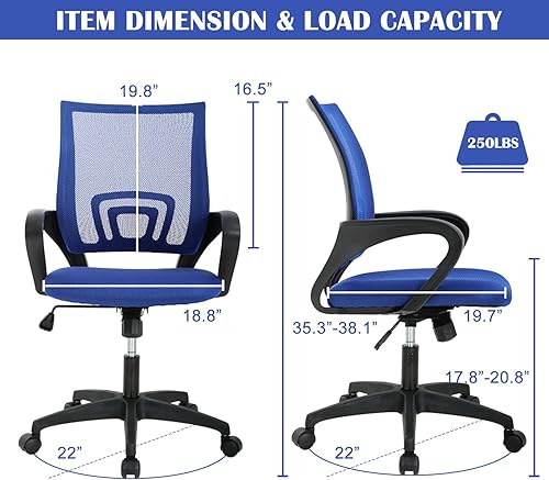 Miniatura 2 de Silla de oficina en casa, silla de escritorio con soporte lumbar y reposabrazos, silla de trabajo ergonómica ajustable con respaldo medio de malla