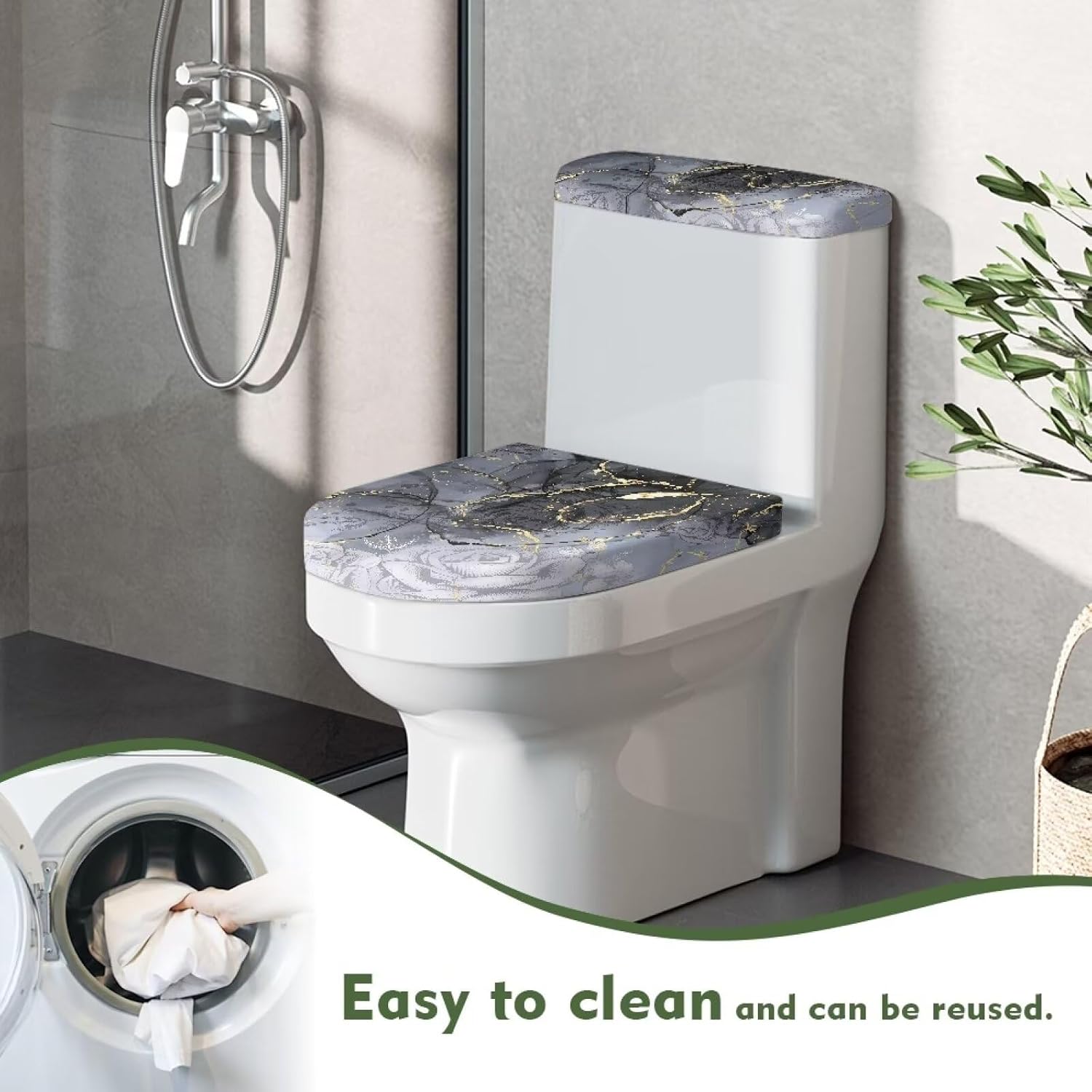 Gray Marble Toilet Cover Set 2 Pack Toilet Seat and Tank Lid Cover Replacement Universal with Elastic Bottom Easy to Clean Bathroom Home Indoor Decoration