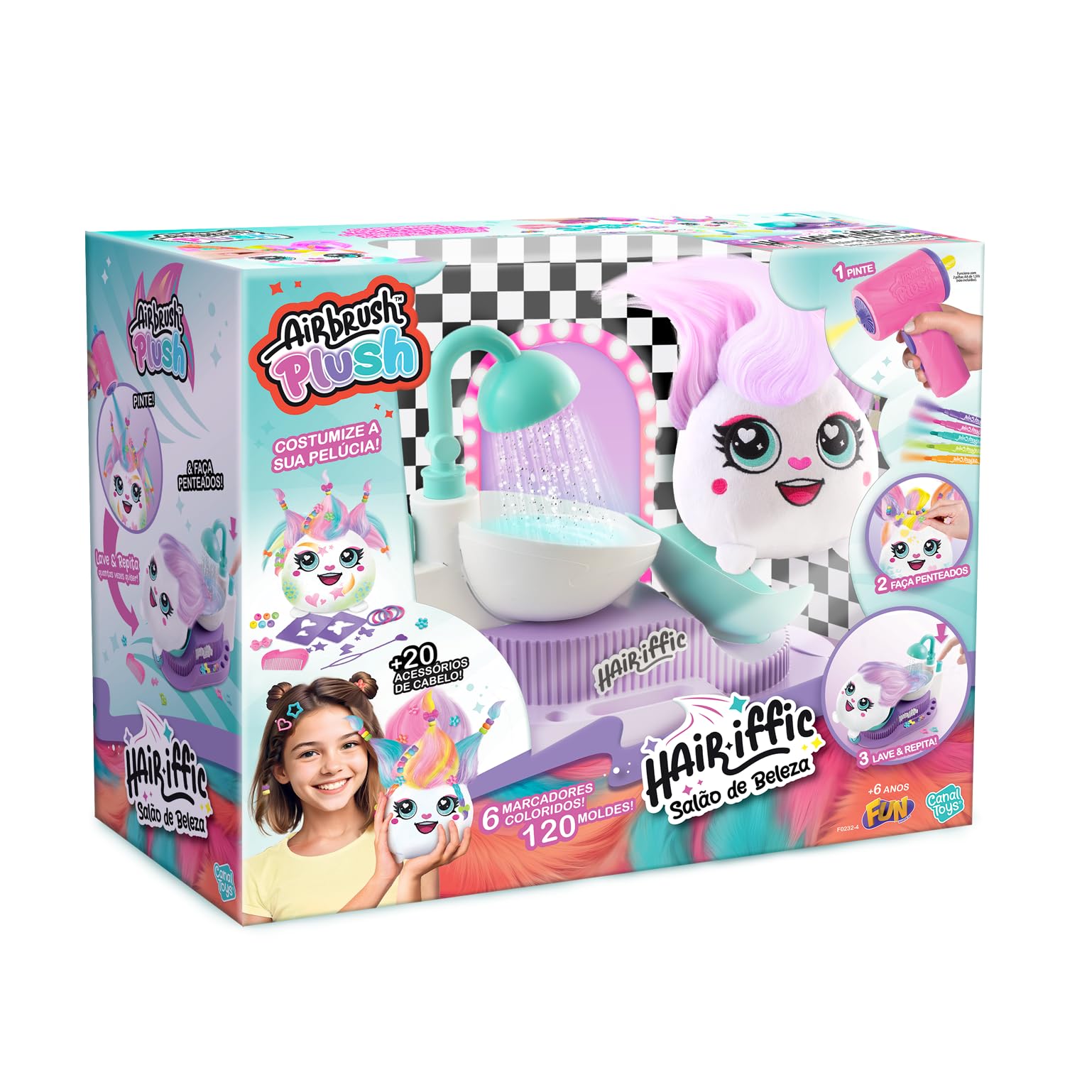 Canal Toys Hair'iffic Salon Airbrush Plush Doudou with Aerografo Stencil Stazione di Lavaggio Creativo Riutilizzabile