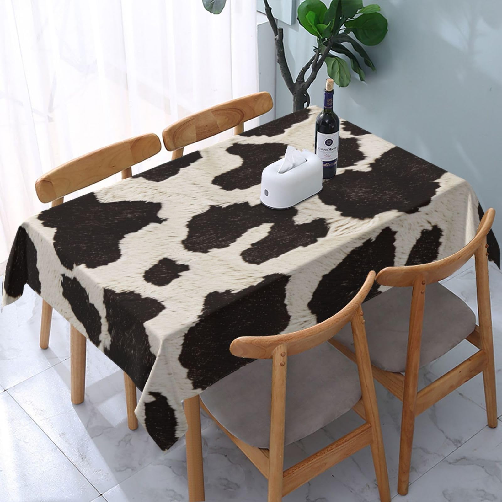 WPKJU Cow Fur Print Printed Tablecloth Water Resistant Table Cover Washable Rectangle Table Cloth for Tables 54x72 in