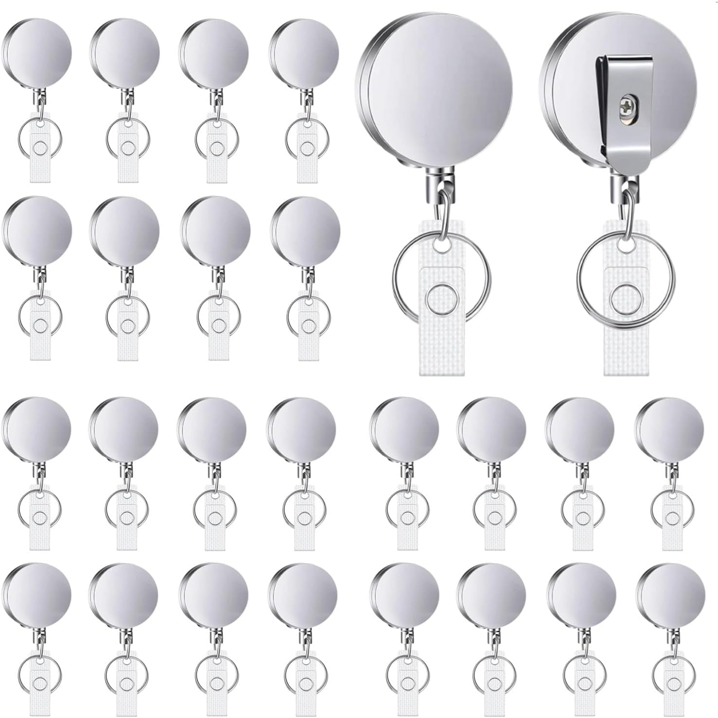 RHBLME 25 Pack Heavy Duty Metal Badge Reel with Clip & Key Ring, Retractable for Nurses, Teachers, Students, Workers - Image 8