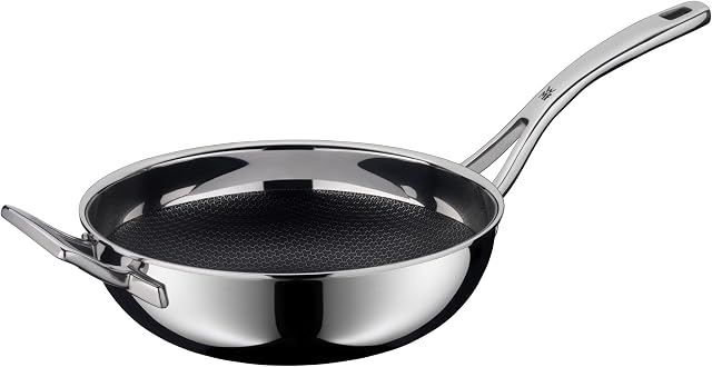 WMF Professional Resist Wok Diameter Multi-layer Material Fully Coated Honeycomb Structure Plastic Handle Suitable for Induction Cookers Black Fully coated Black stainless steel, 28 cm