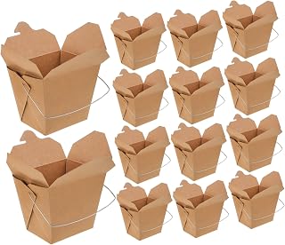 50pcs Chinese Take Out Food Boxes with Wire Handle Sturdy Paper Containers for Hot Cold Meals Portable Take Out Packaging for Restaurants and Events