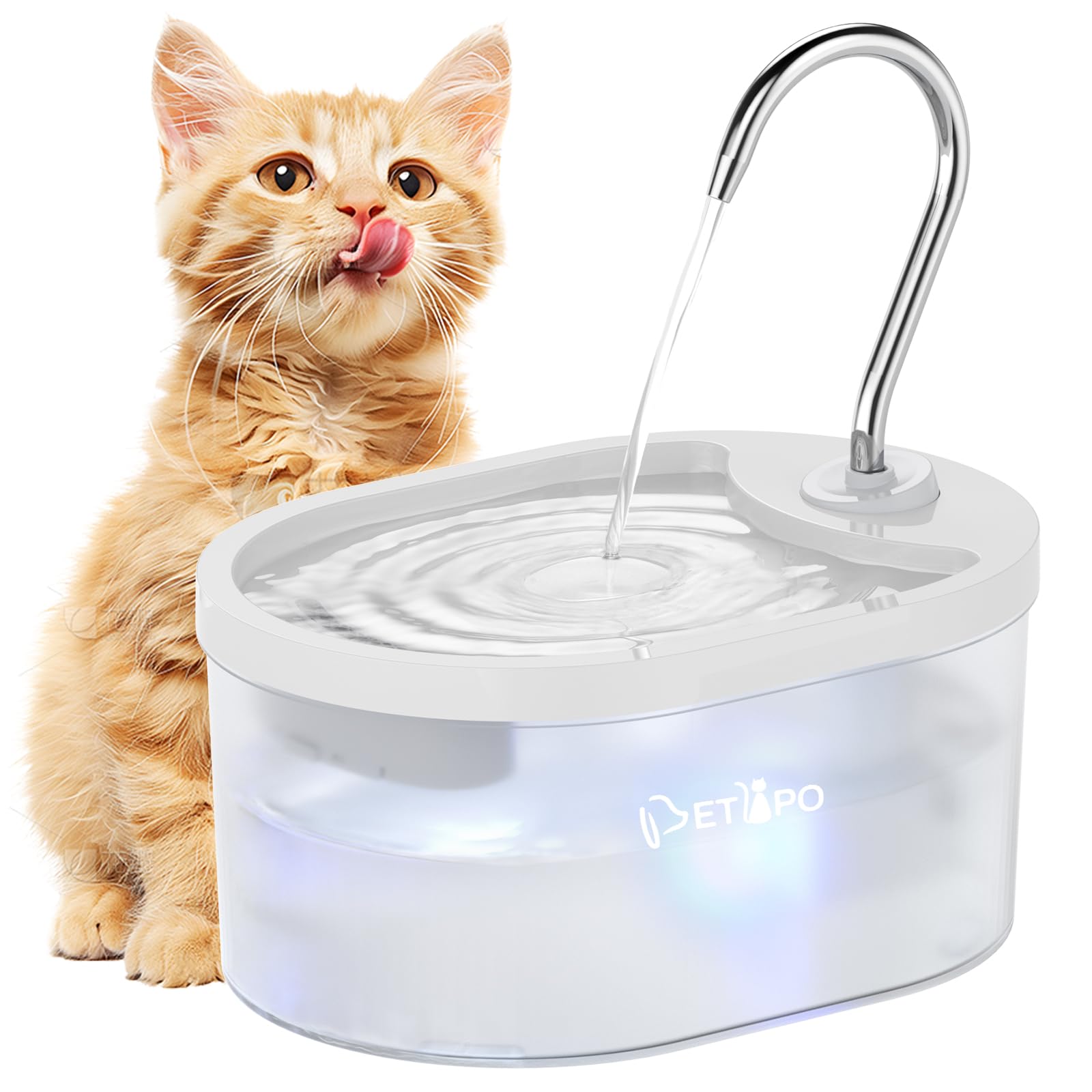Cat Water Fountain, 100oz/3L Cat Fountain, Super Silent Pet Water Fountains for Cats Indoor, LED Water Level Alarm Light, Faucet Cat Fountain with Quiet Pump for Cats Dogs, BPA-Free, Easy Clean-White