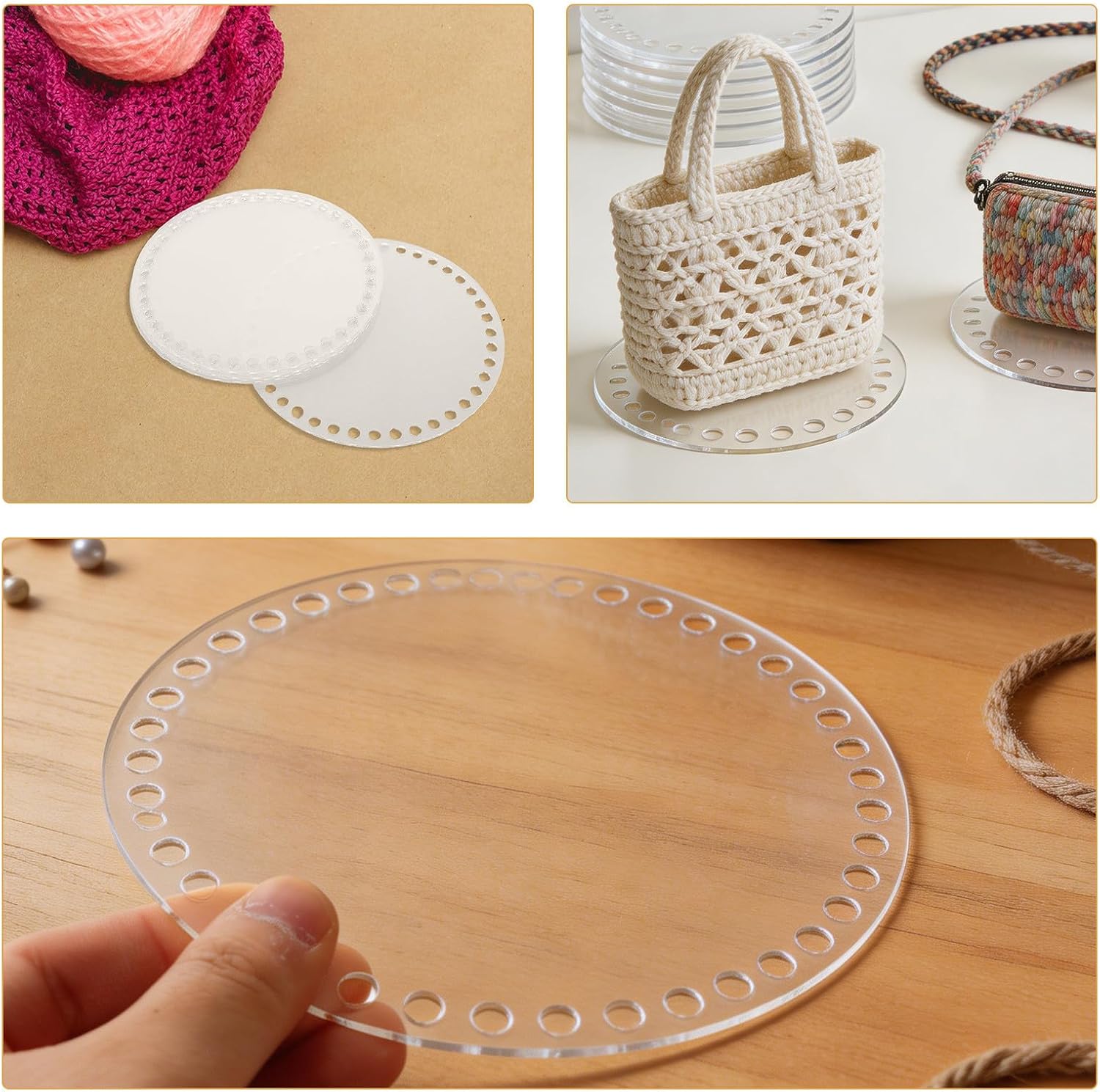 NESTINGHO 10pcs Acrylic Round Base Shaper for Crochet Bags, 5.9" Knitting Craft Board, Versatile Material Compatibility for Handcraft Projects