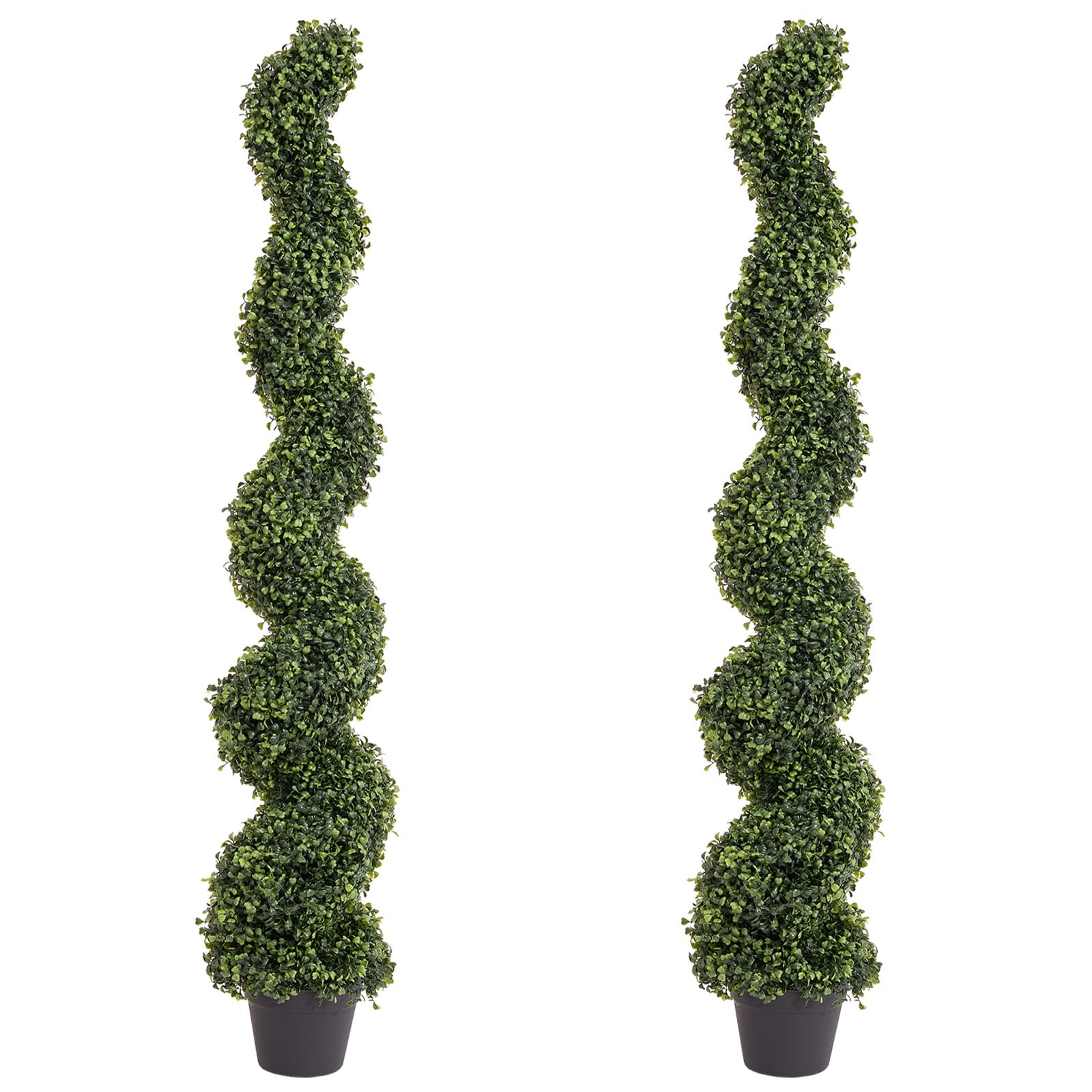 Arbre topiaire artificiel en spirale 1,5m | Lot de 2 buis en pot