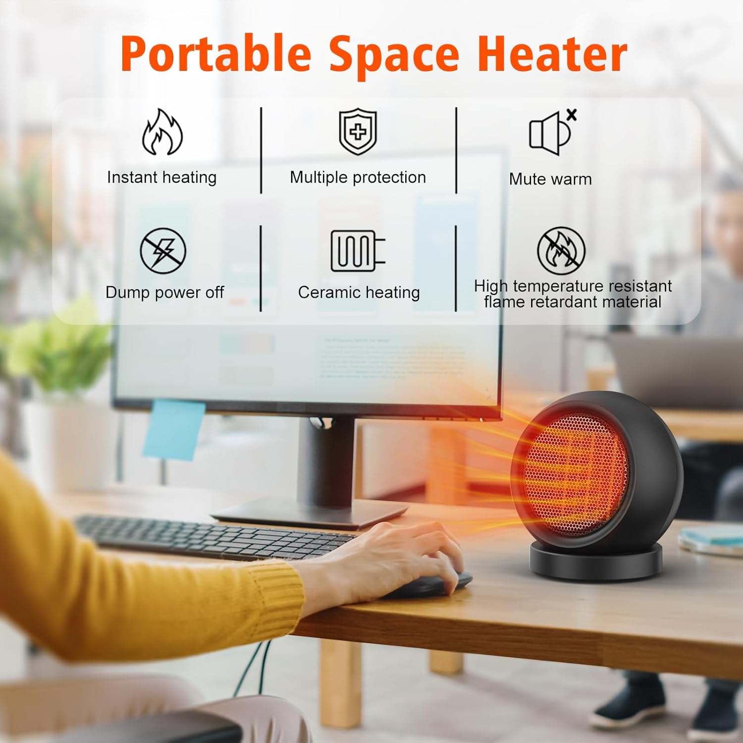Coolfor Desk Heater,600W Energy Efficient Space Heater,PTC Ceramic Fast Heating Electric desktop Heater for Indoor Use Home Bedroom Office (Black)