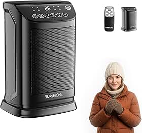4 em 1 Ventilador de Ar Frio e Aquecedor,Termostato 10°C a 30°C, Oscilação 70° Timer 12h Controle Remoto, Aquecedor Cerâmico PTC, Proteção térmica, Pequeno para Quarto Escritório (127V)