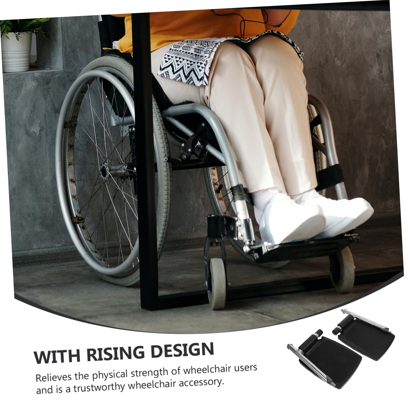 Pedal de Silla de Ruedas Negro de Aleación de Aluminio, Par | Barra de Soporte, Diseño Antideslizante, Adaptación, Accesorio para Reposapiés