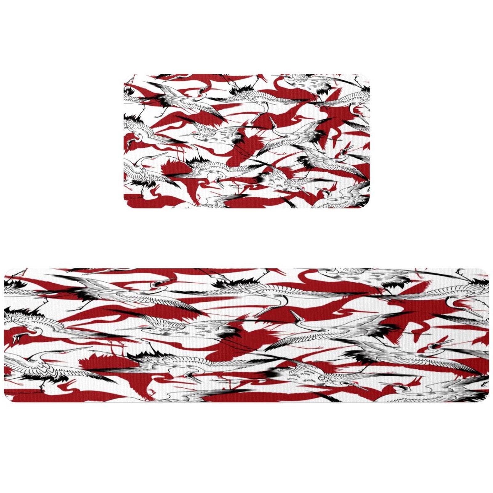 Tapis de cuisine antidérapants lavables au motif grues japonaises