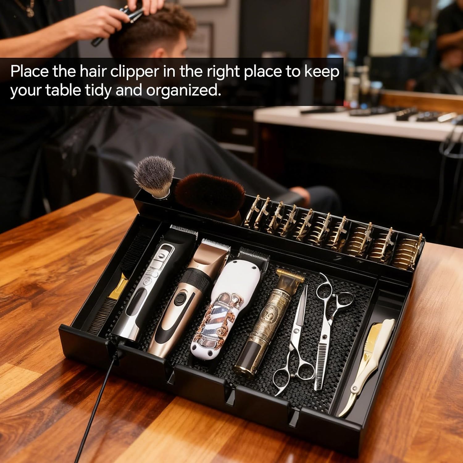 Clippers Tray Station, Multifunctional Hair Trimmer Holder for Barber & Salon and Homes, Combs/Clips/Razors Clipper Guards Holder Stylist Station Organizer (15.7" x 11" x 2.6")