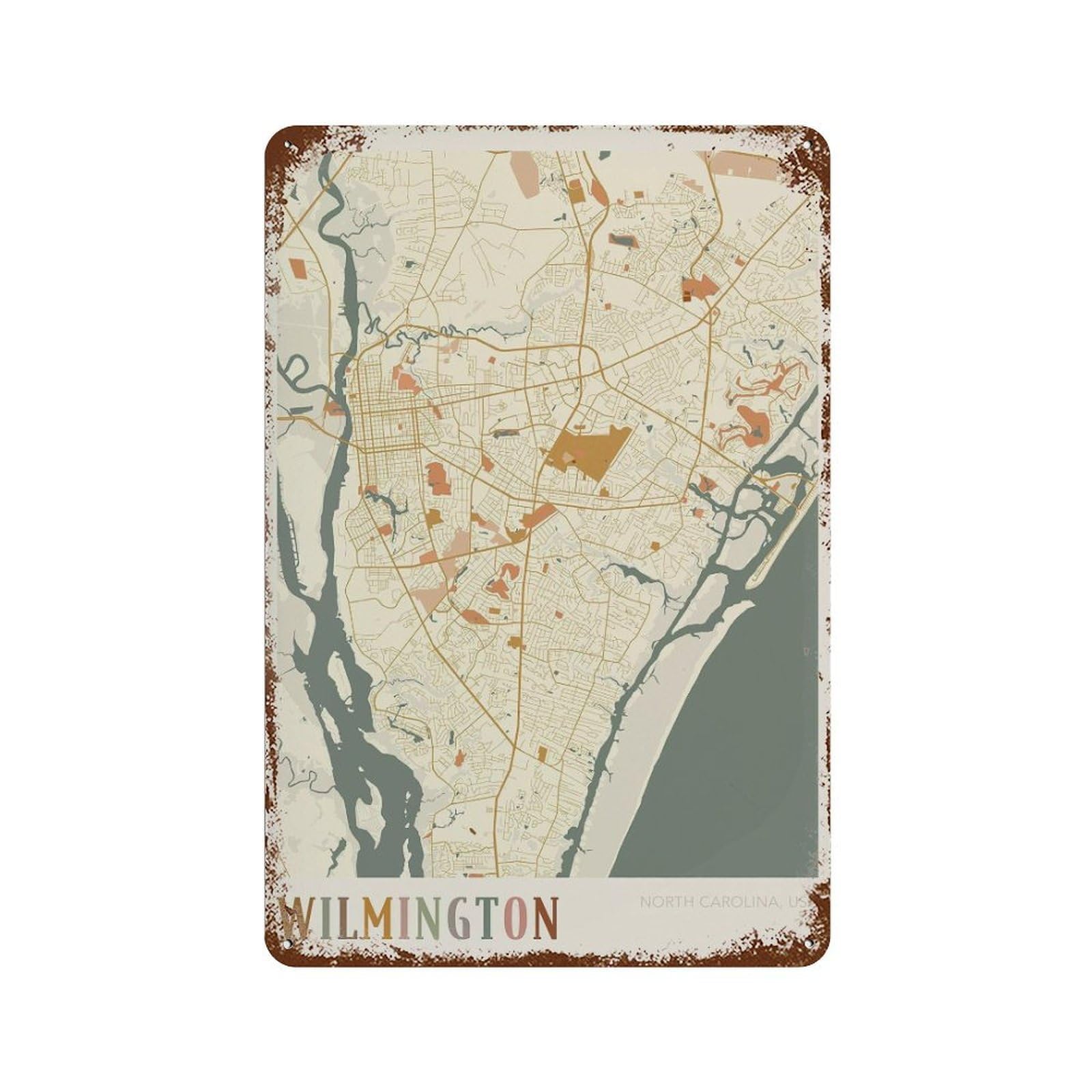 xiaoxiaoshen Wilmington Map North Carolina Travel Gift Boho Decor Wall Decor Art Metal Tin Poster Modern Home Decor Art Home Bar Shop Decorations Vintage Sign 30x20cm