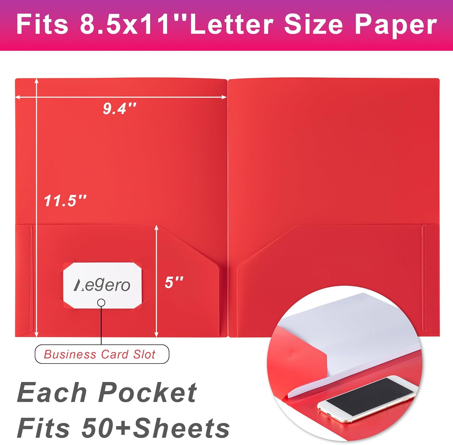 Aegero Plastic Folders with Pockets (24 Pack, Assorted Colors), Durable Heavy Duty File Folders with Business Card Slot, 2-Pocket Folder for Schoolwork & Office,Letter Size