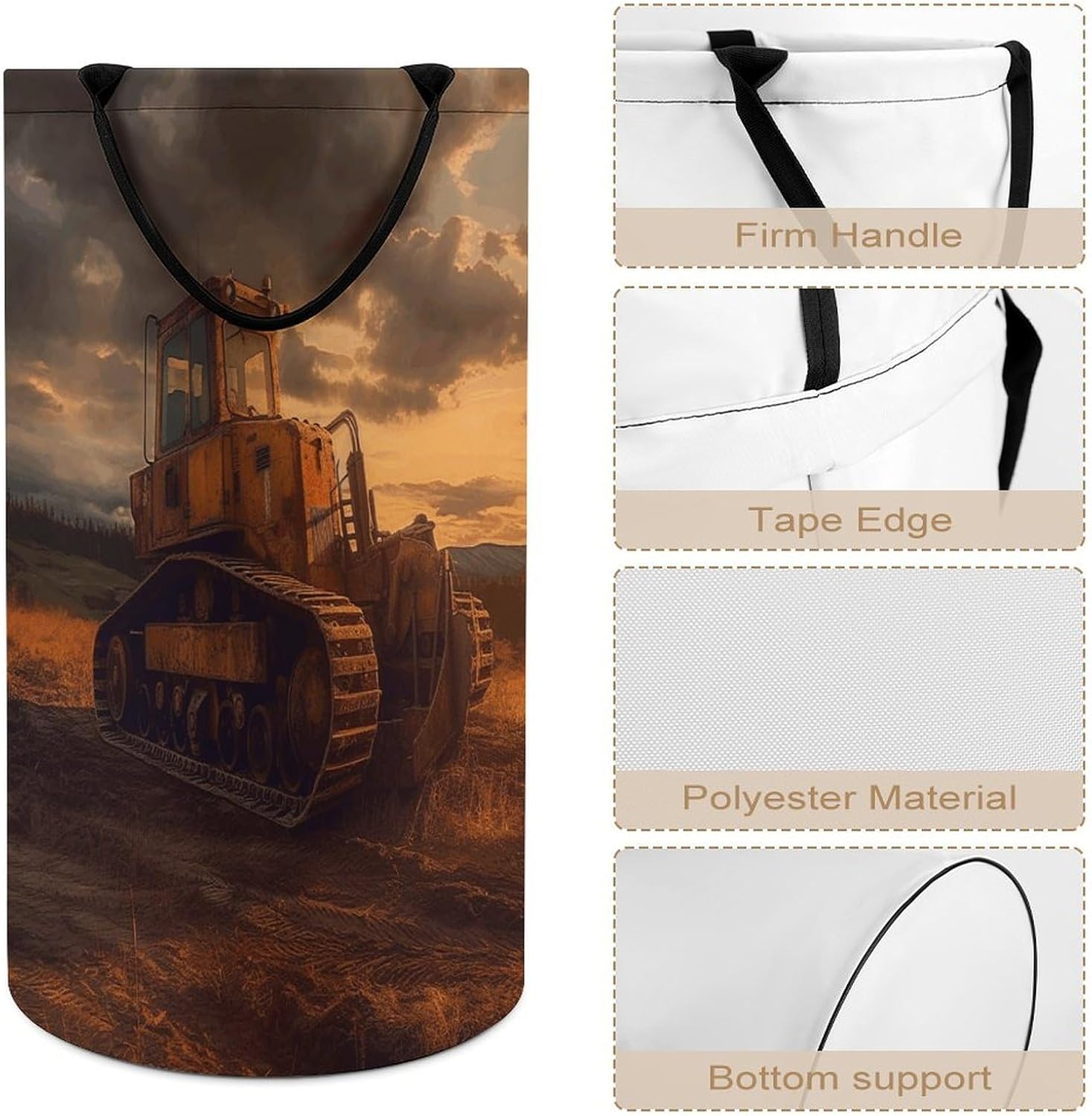 Bulldozer Evening Laundry Hamper Large Collapsible Laundry Basket with Handles Waterproof Clothes Hamper Portable Dirty Clothes Basket for Bedroom Laundry Room Closet Bathroom