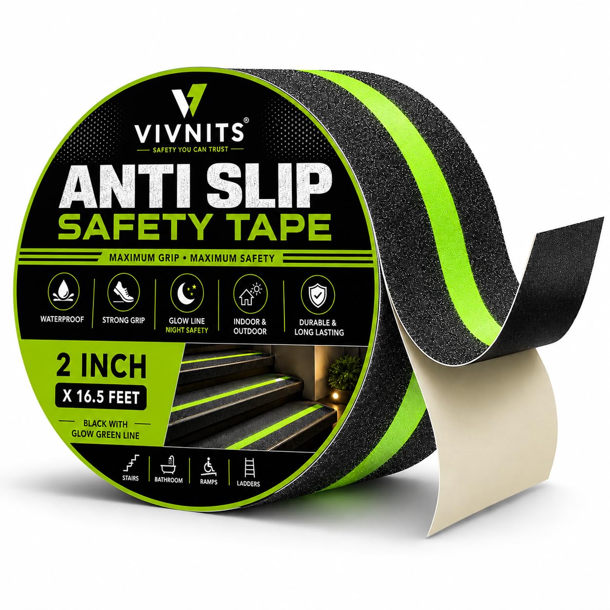 Anti Slip Tape for Stairs Waterproof, Heavy Duty Anti Skid Grip Tape for Bathroom Floor, Tiles & Granite Steps, Glow in The Dark Radium Safety Tape for Staircase, Non Slip (2Inch X 5meter) (Pack OF 1)-image-46