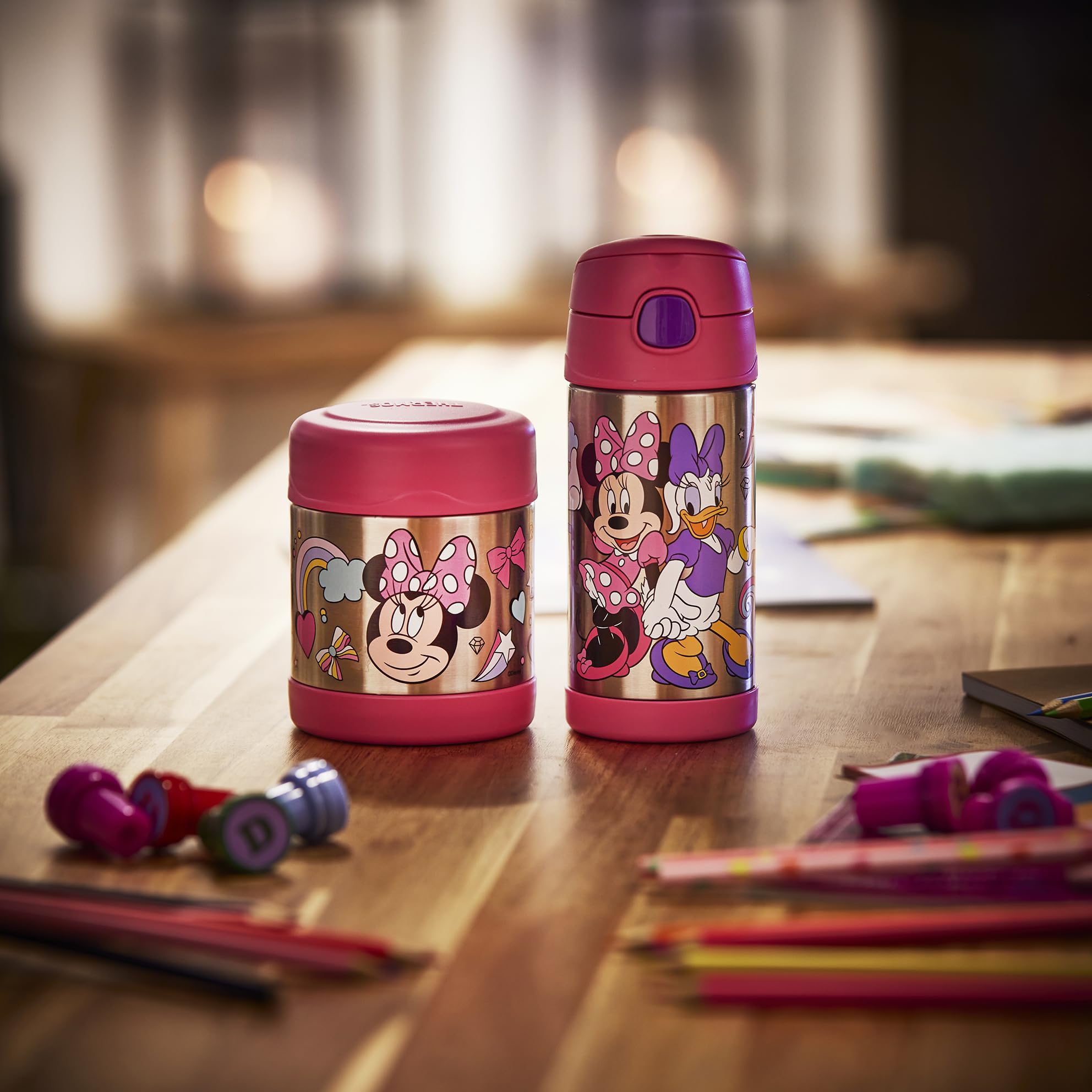 Thermos Kids FUNTAINER STRAW BOTTLE DISNEY 0,35 l, bottiglia termica per bambini in acciaio inox con cannuccia, 12 h freddo, lavabile in lavastoviglie, ermetica senza anidride carbonica, bottiglia