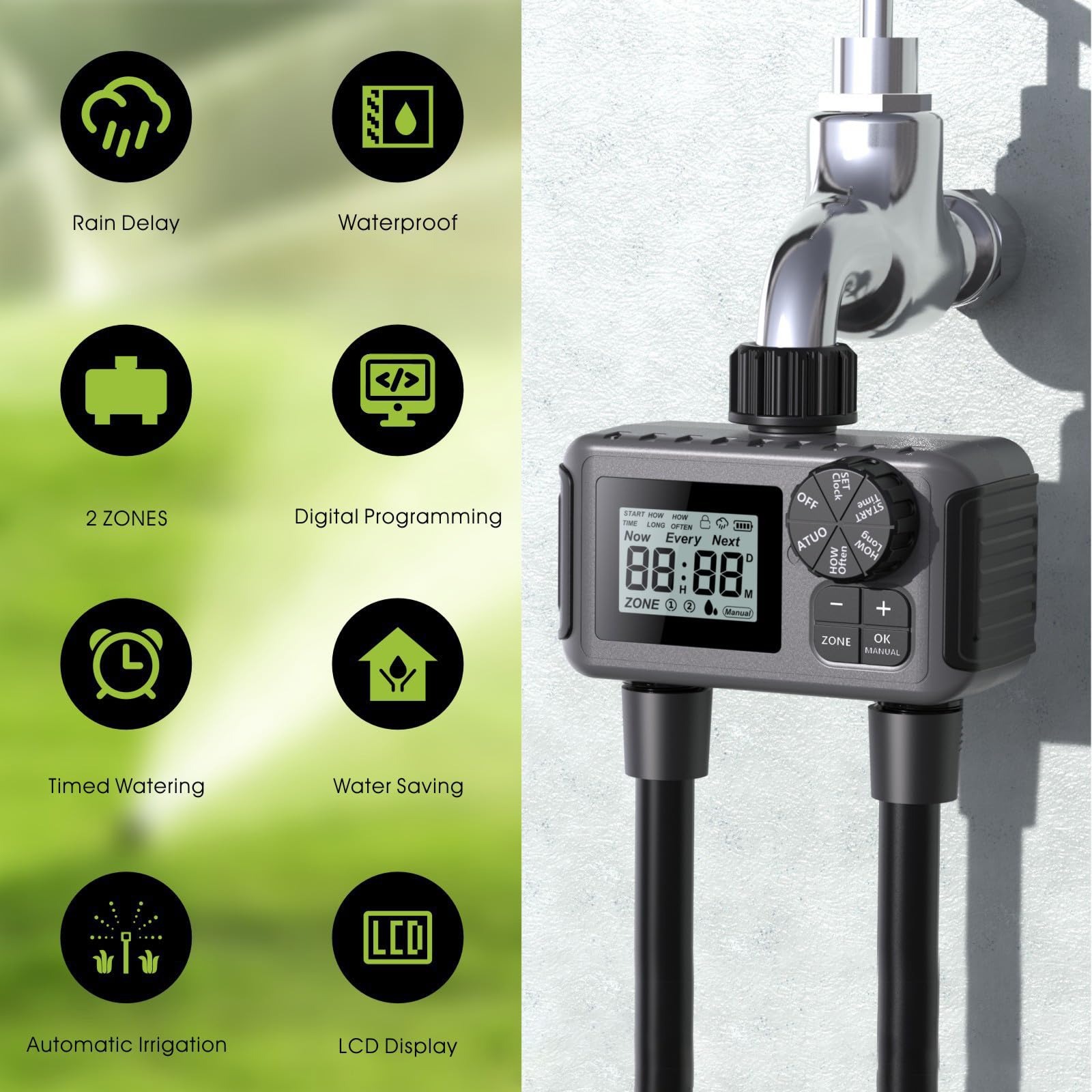 ordinarYone Timer automatico per irrigazione a 2 zone, per individui impegnati e appassionati di giardino domestico