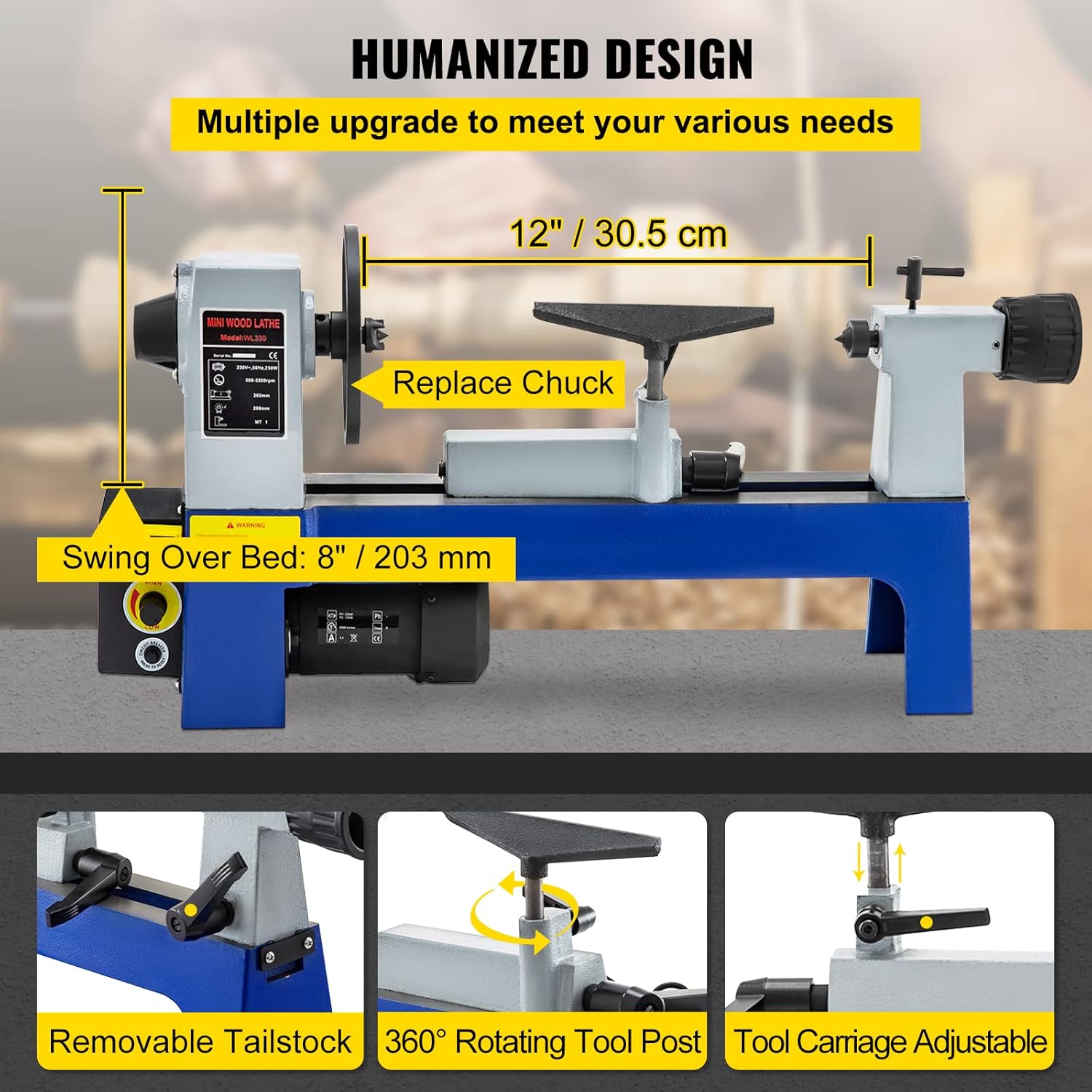 Super Sale 🛒 Mophorn Wood Lathe 8 x 12,Benchtop Wood Lathe Variable Speed 500-3200RPM,Mini Wood Lathe for Wood Processing